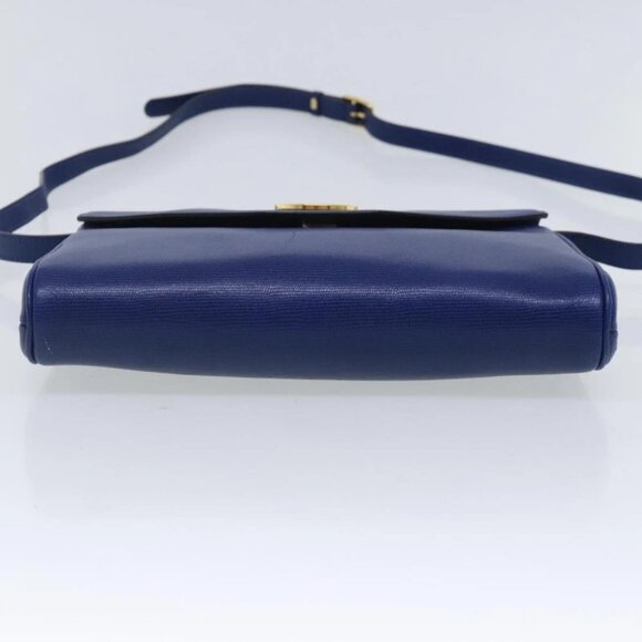 CELINE Shoulder Bag Leather Blue Gold Auth 94799V - Picture 6 of 15